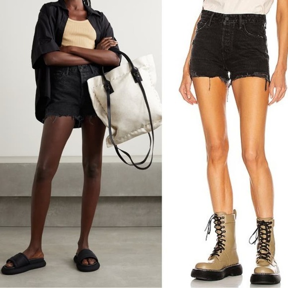 NEW GRLFRND The Helena Black Distressed Cutoff Straight Leg Denim Shorts Size 24 - Picture 1 of 9